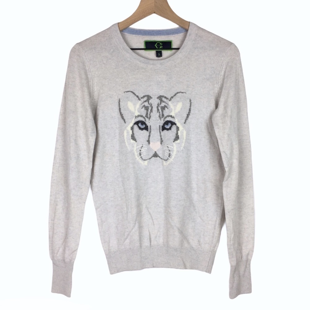 C WONDER Sweater Cashmere Lambswool Blend Snow Tiger Neutral Colors Small NWT